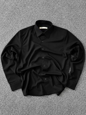 Premium Wrinkle-Free Stretch Cotton Shirt – Black