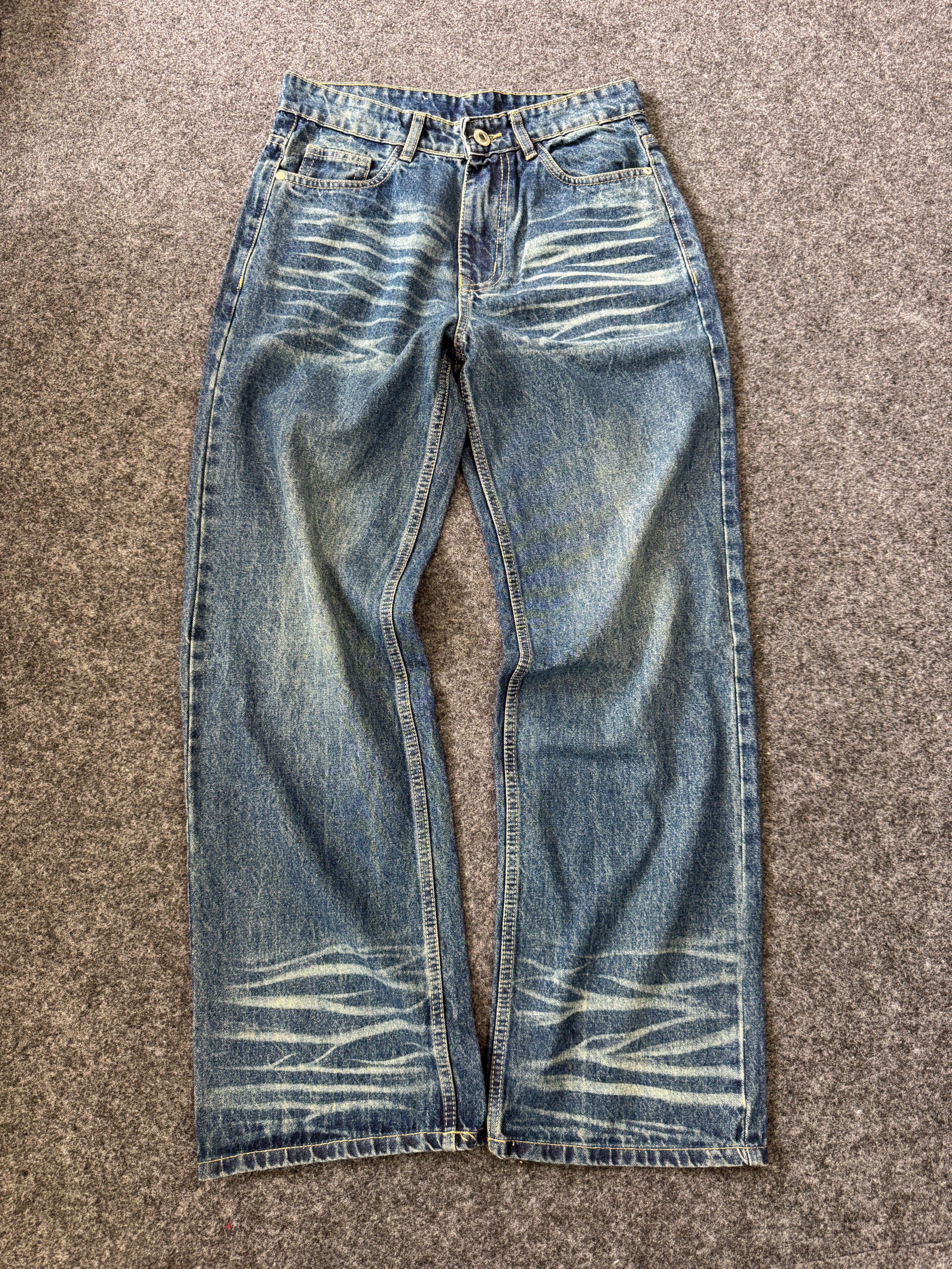 Wide Leg Faded Denim Jeans – Blue