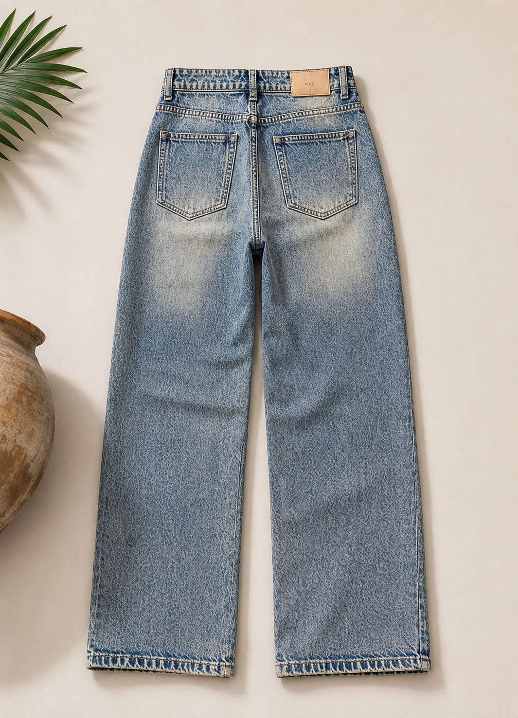 Baggy Fit Faded Raw Denim Jeans – Mid Blue - Image 2