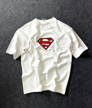 Oversized Embroidered Shield Logo Tee – White