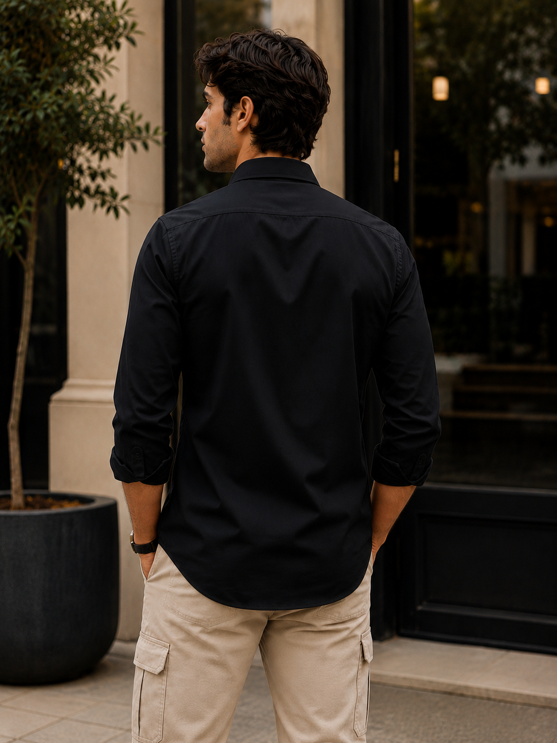 Wrinkle free Bamboo blend shirt – Black - Image 3