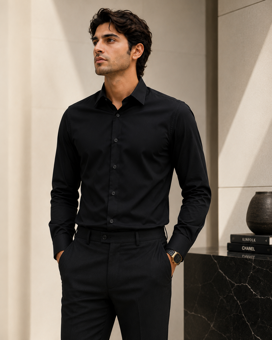 Wrinkle free Bamboo blend shirt – Black - Image 2