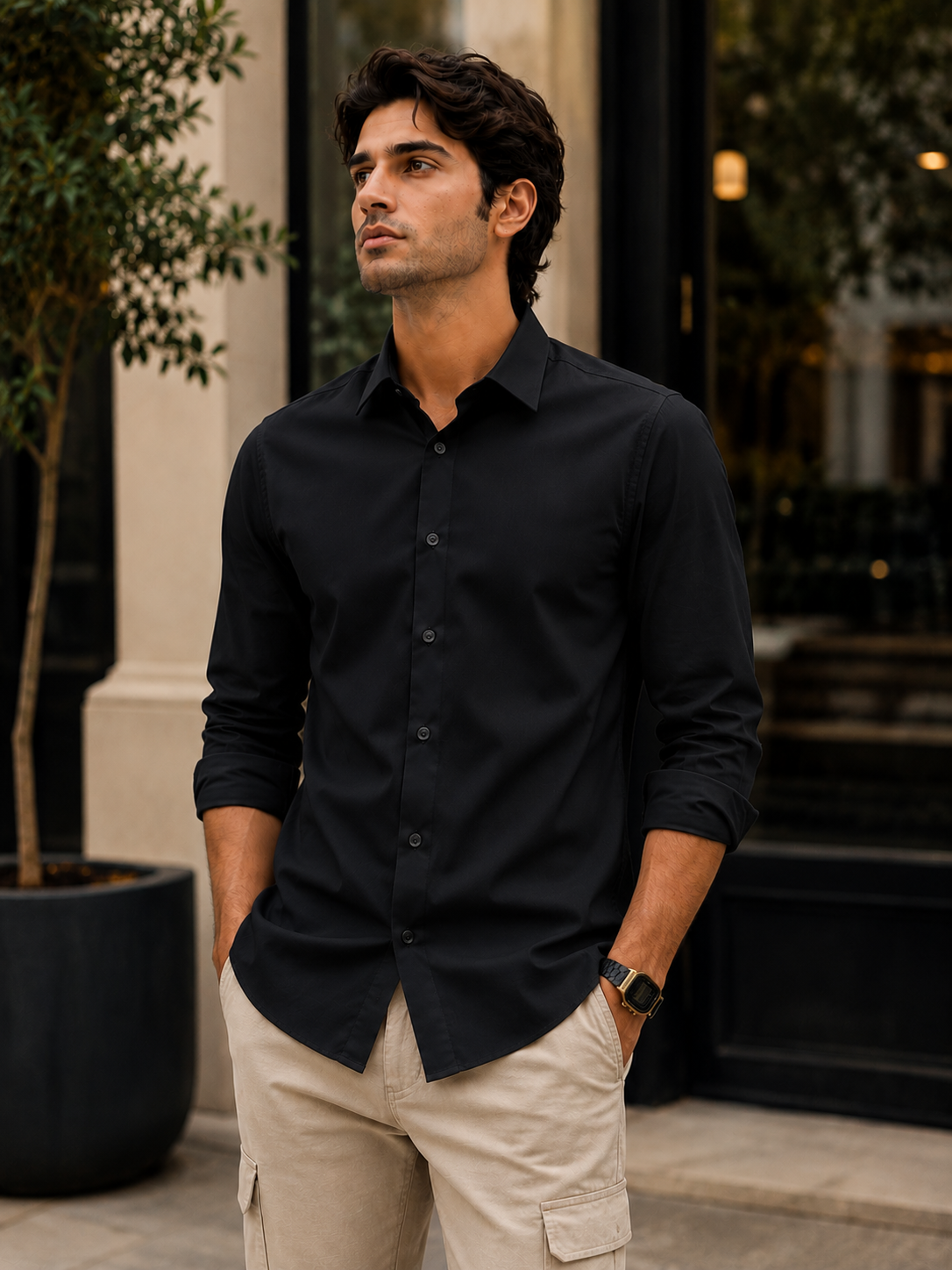 Wrinkle free Bamboo blend shirt – Black - Image 4