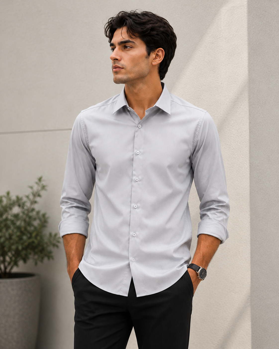 Wrinkle free Bamboo blend shirt – Grey - Image 3