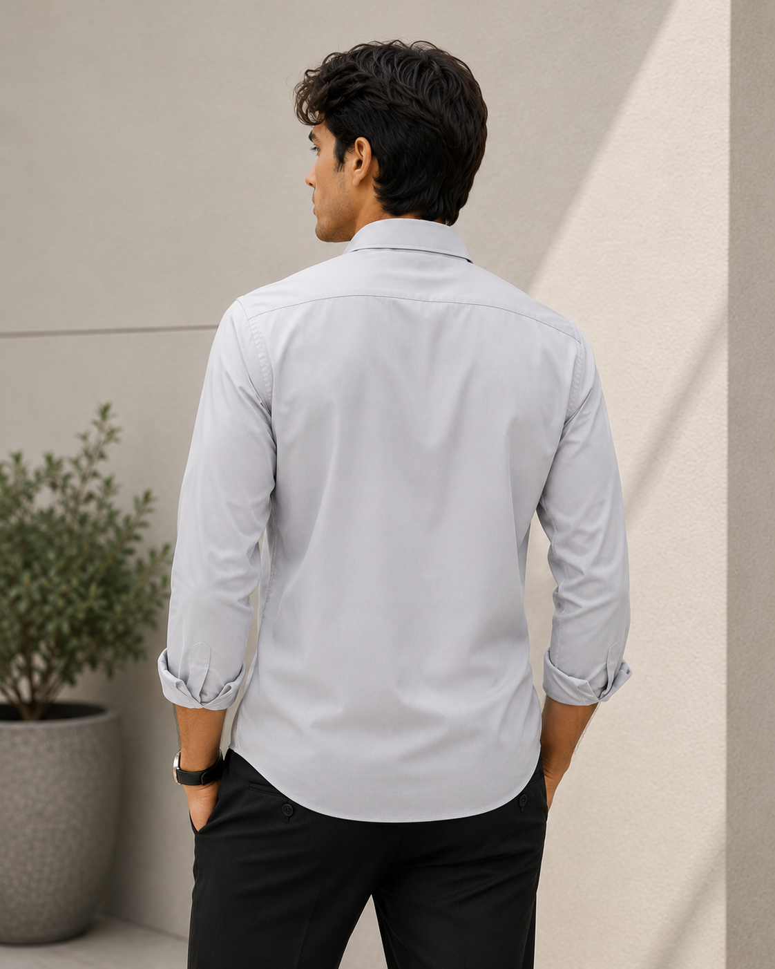 Wrinkle free Bamboo blend shirt – Grey - Image 4