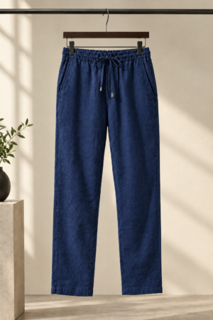 Relaxed fit Cotton Linen Pants - Navy Blue